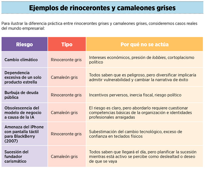 Ejemplos de rinocerontes y camaleones grises